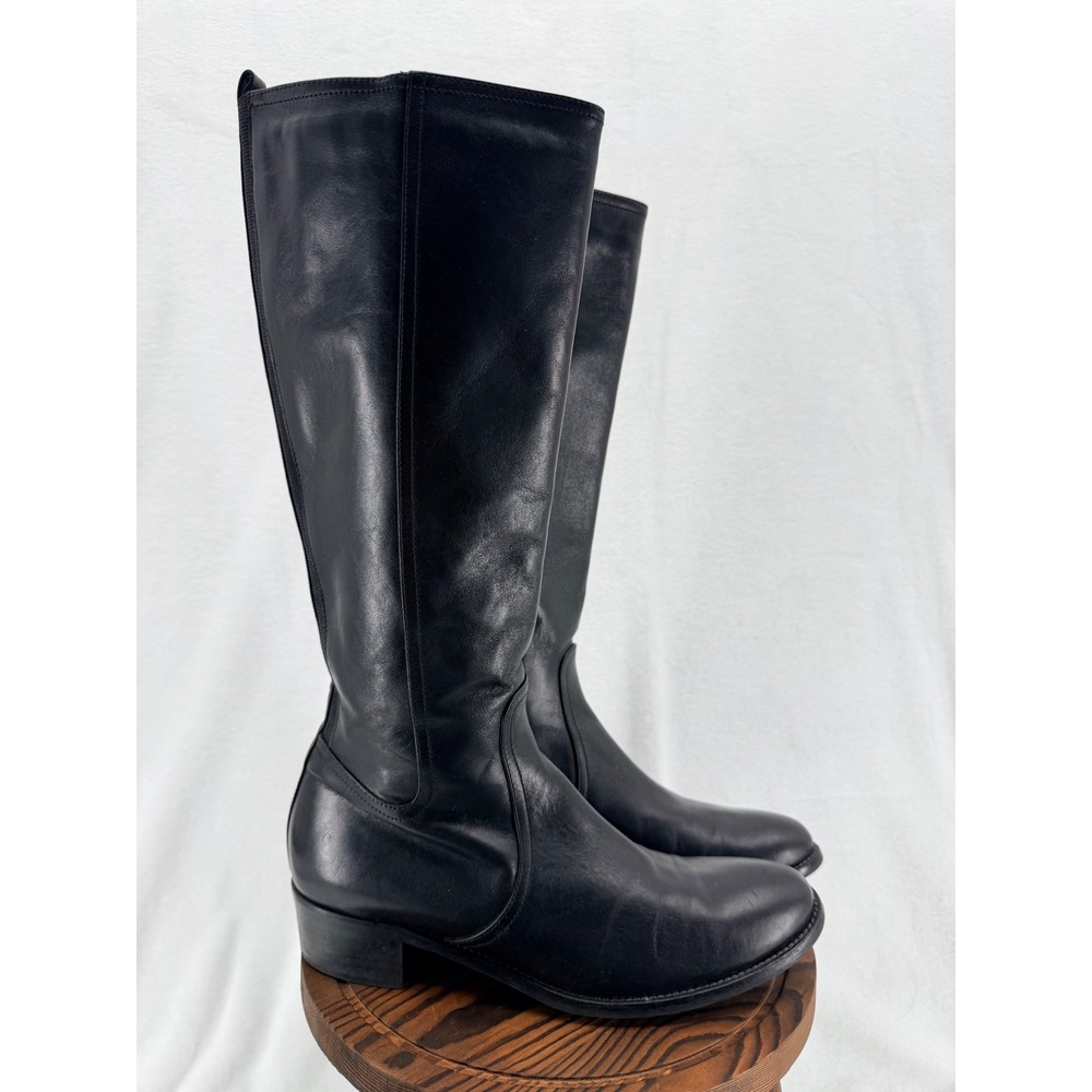 Aquatalia Black Leather Knee High Riding Boots Size 9 Equestrian Prep Classic